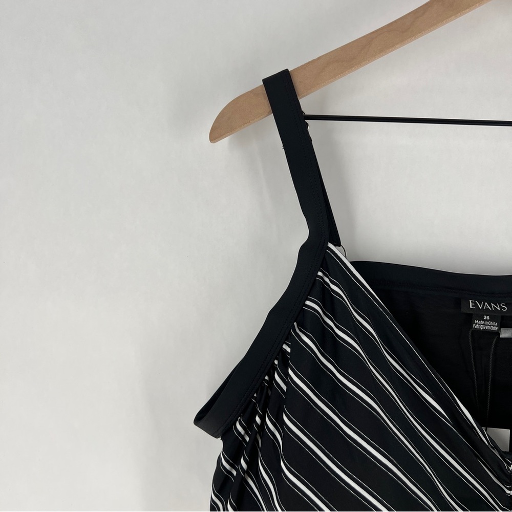 Evans Black Stripe Print Tankini Top Womens Size 26 PLUS Flyaway Print V Neck - Picture 5 of 16